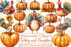 Thanksgiving Turkey and Pumpkin Clipart Bundle - CraftNest - Digital Crafting and Art