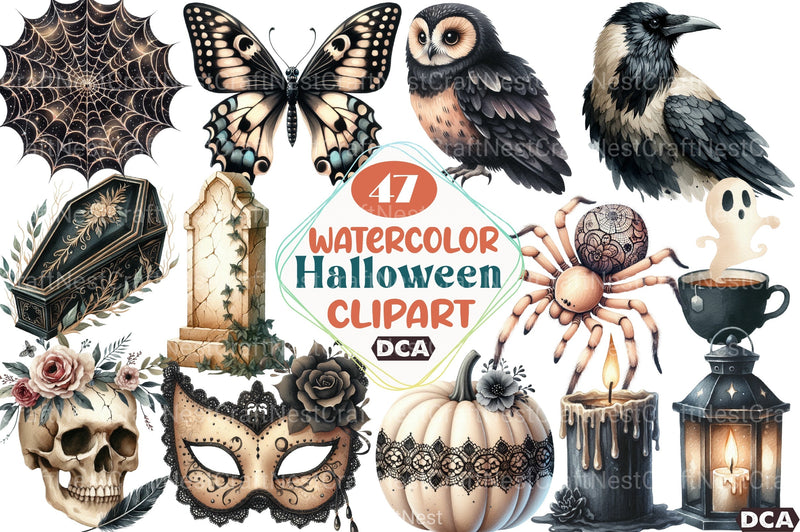 Beige & Black Halloween Clipart Bundle 4 - CraftNest - Digital Crafting and Art