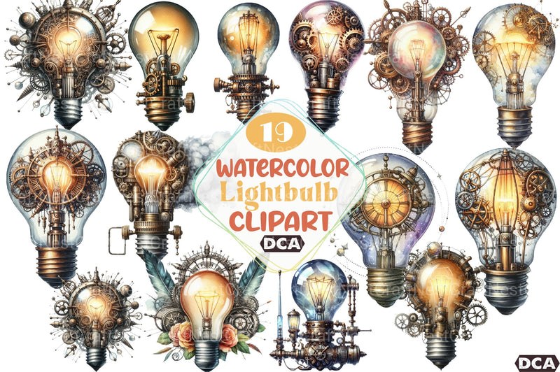 Steampunk Lightbulb Clipart Bundle - CraftNest - Digital Crafting and Art