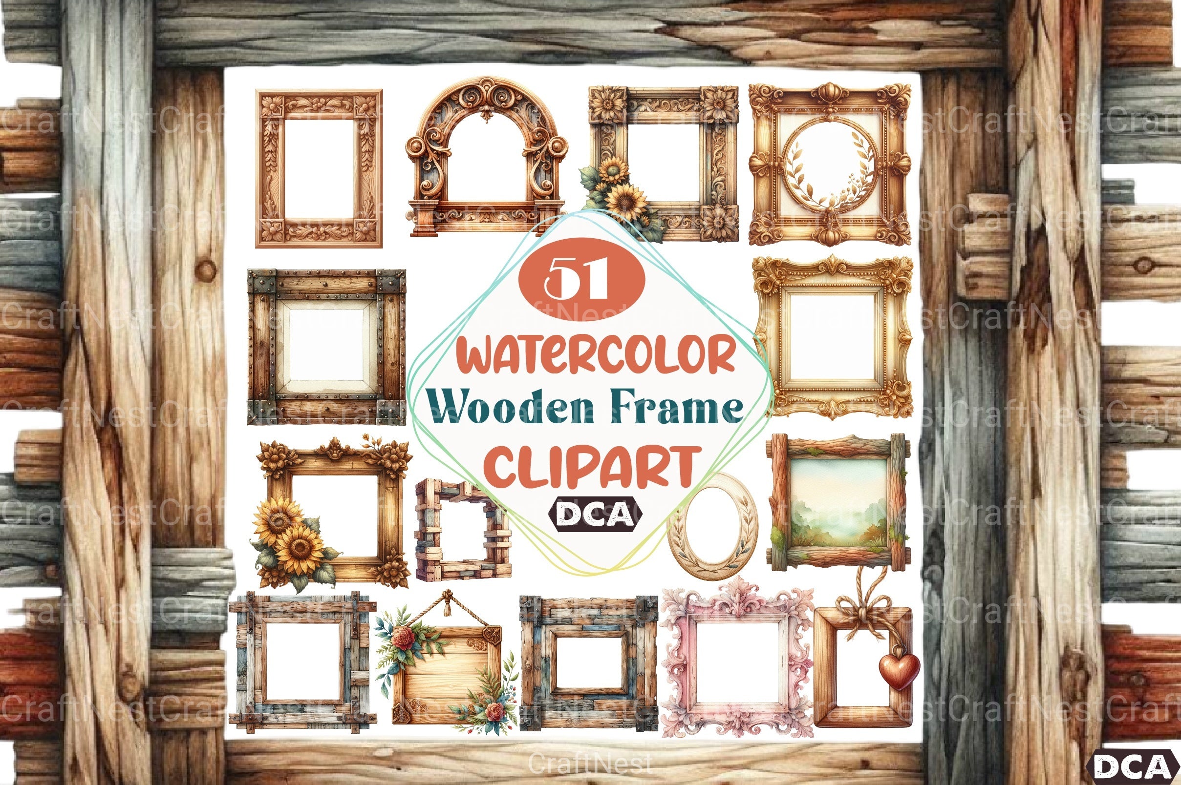 Wooden Frame Clipart Bundle 99 - CraftNest - Digital Crafting and Art