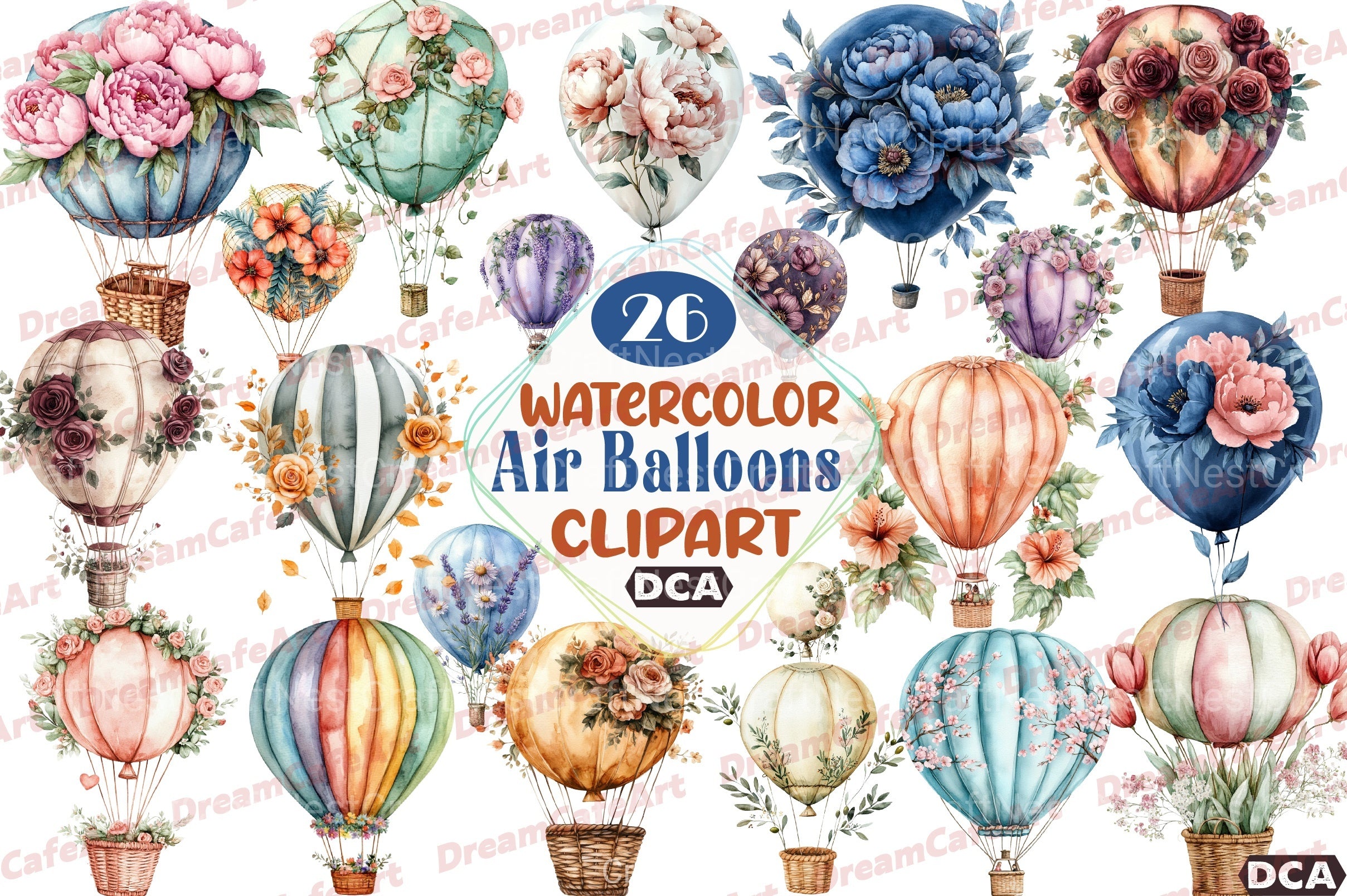Floral Hot Air Balloons Clipart Bundle - CraftNest - Digital Crafting and Art