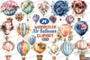 Floral Hot Air Balloons Clipart Bundle