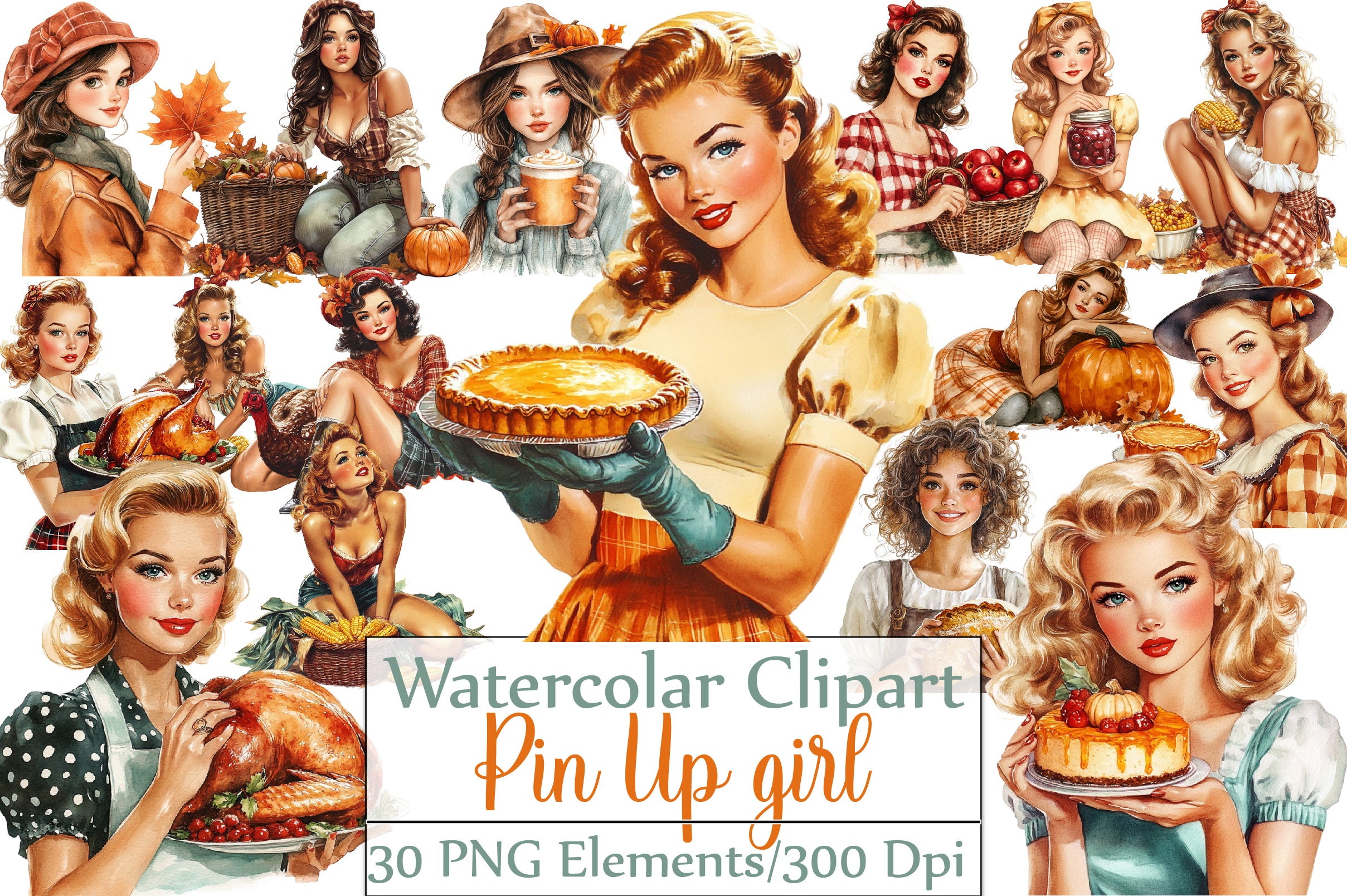 Thanksgiving Pin-Up Girl Clipart Bundle