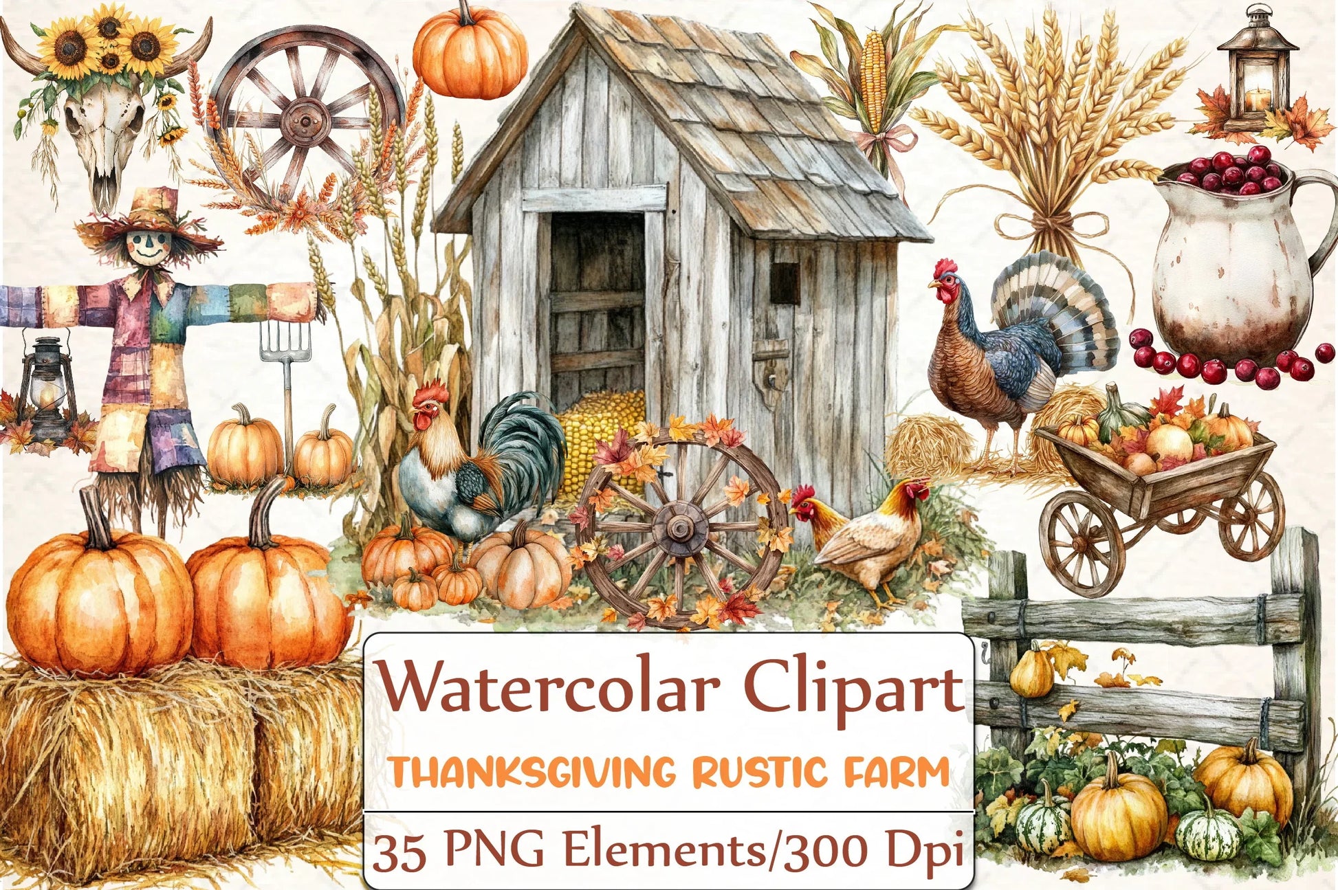 Rustic Farm Thanksgiving Clipart Bundle - CraftNest - Digital Crafting and Art