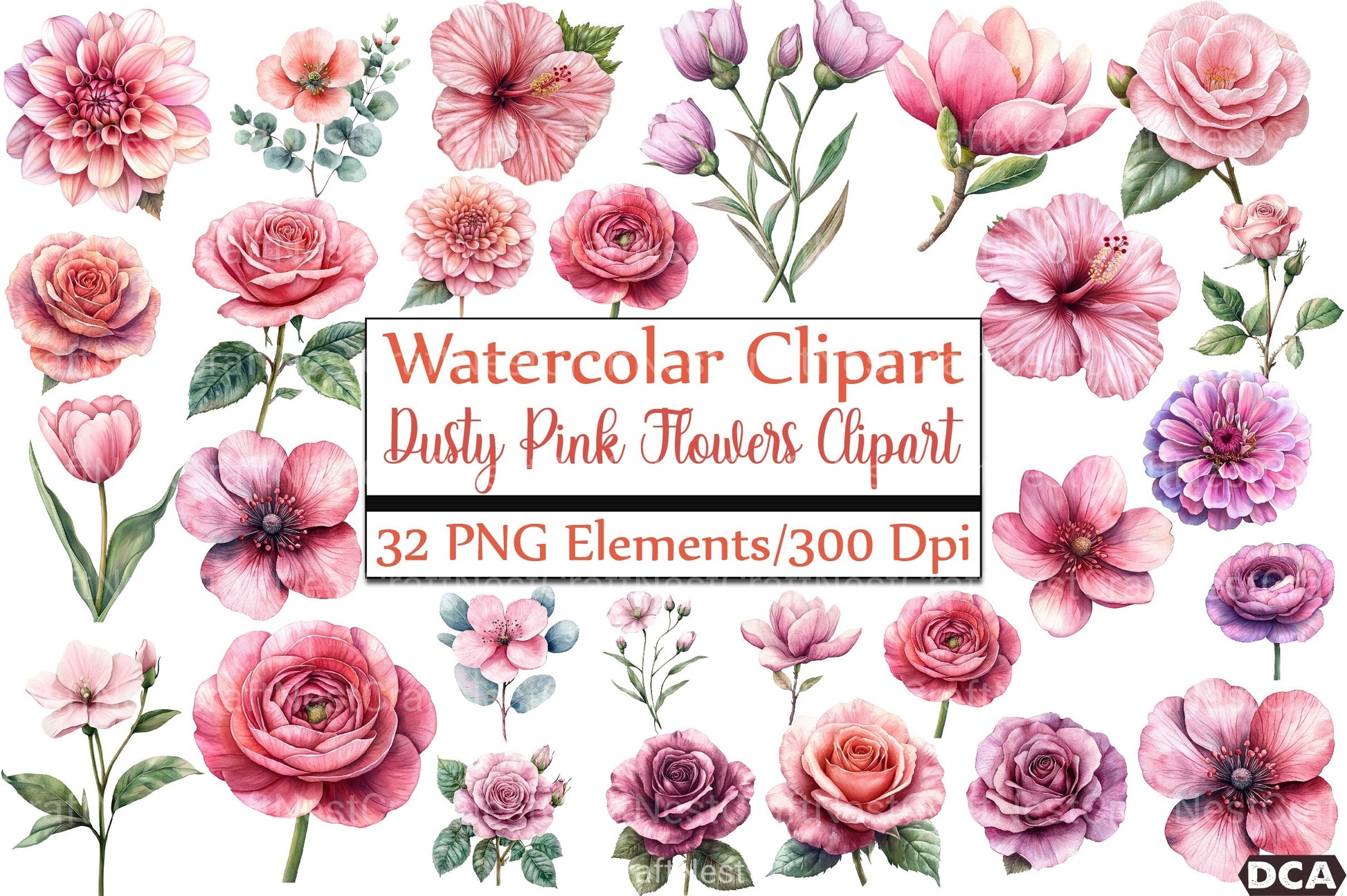 Dusty Pink Flowers Clipart Bundle 1 - CraftNest - Digital Crafting and Art