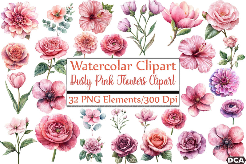 Dusty Pink Flowers Clipart Bundle 1 - CraftNest - Digital Crafting and Art