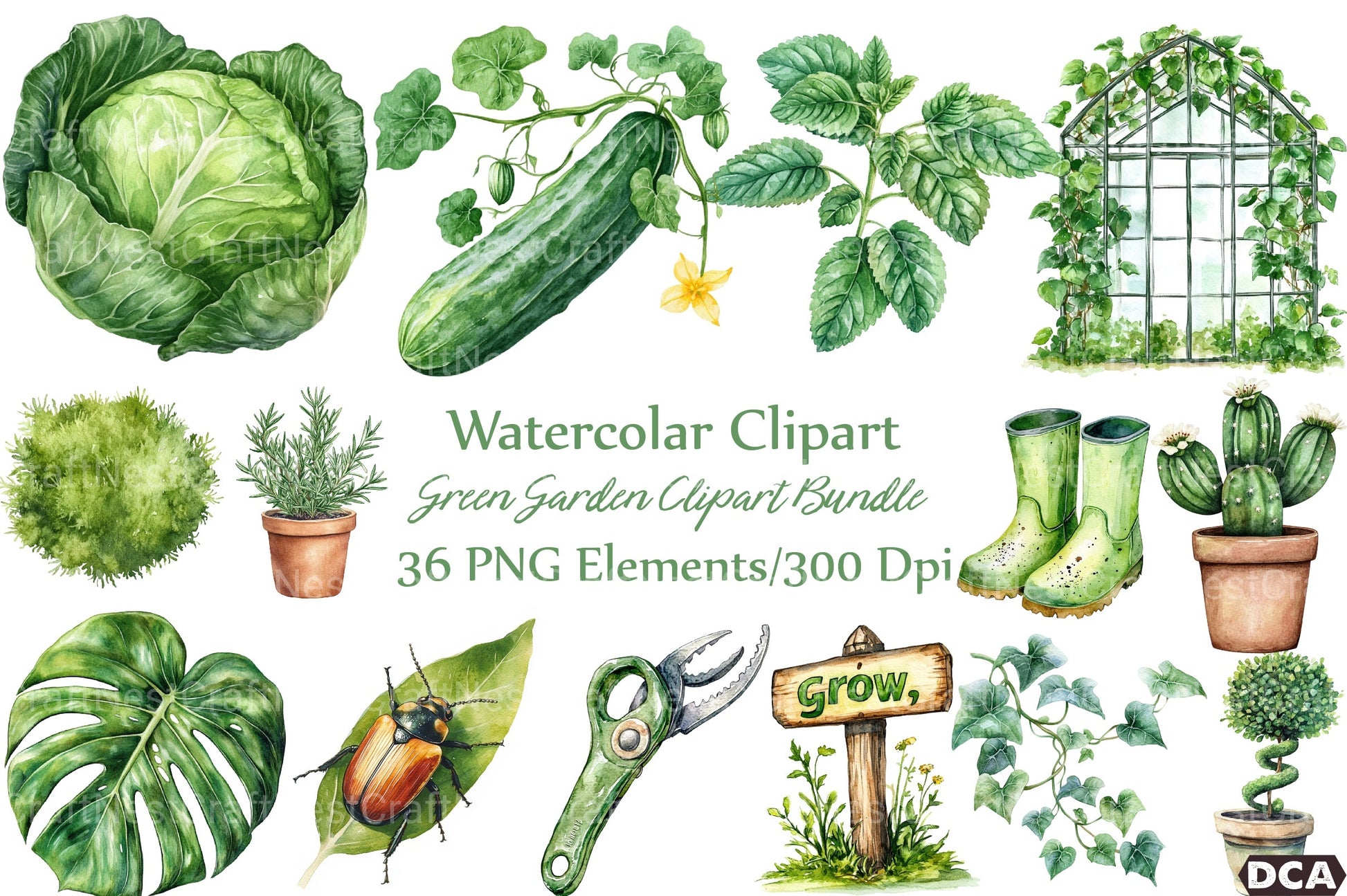 Green Garden Clipart Bundle - CraftNest - Digital Crafting and Art