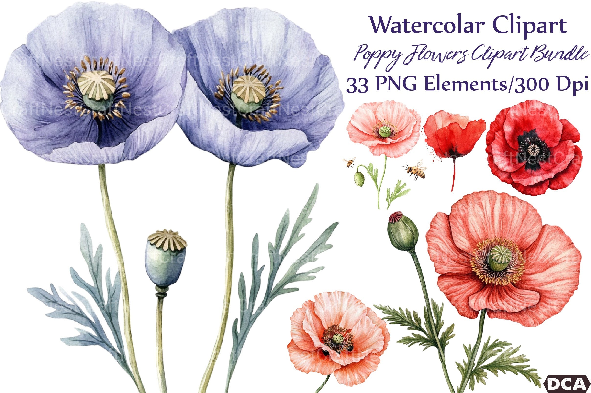 Poppy Flowers Clipart Bundle 888 - CraftNest - Digital Crafting and Art