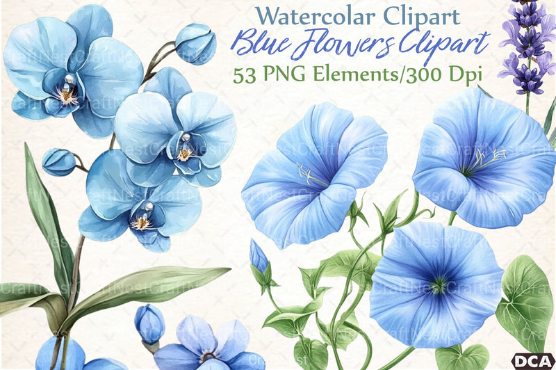 Blue Flowers Clipart Bundle - CraftNest - Digital Crafting and Art