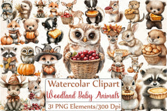 Woodland Baby Animals Thanksgiving Clipart Bundle - CraftNest - Digital Crafting and Art