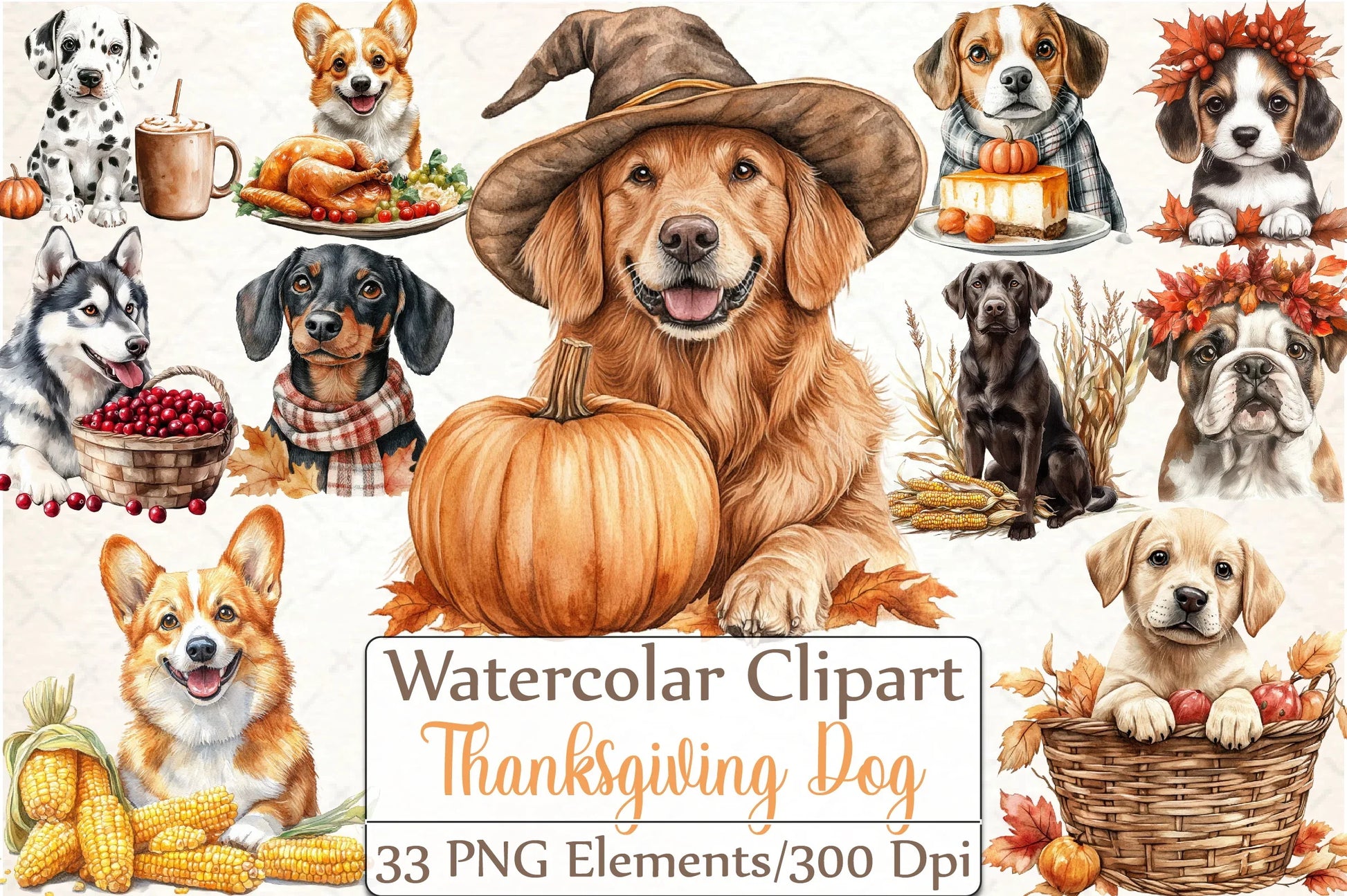 Thanksgiving Dog Clipart Bundle - CraftNest - Digital Crafting and Art
