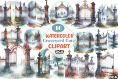 Watercolor Graveyard Gate Clipart Bundle - CraftNest - Digital Crafting and Art