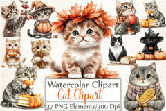 Thanksgiving Cat Clipart Bundle - CraftNest - Digital Crafting and Art