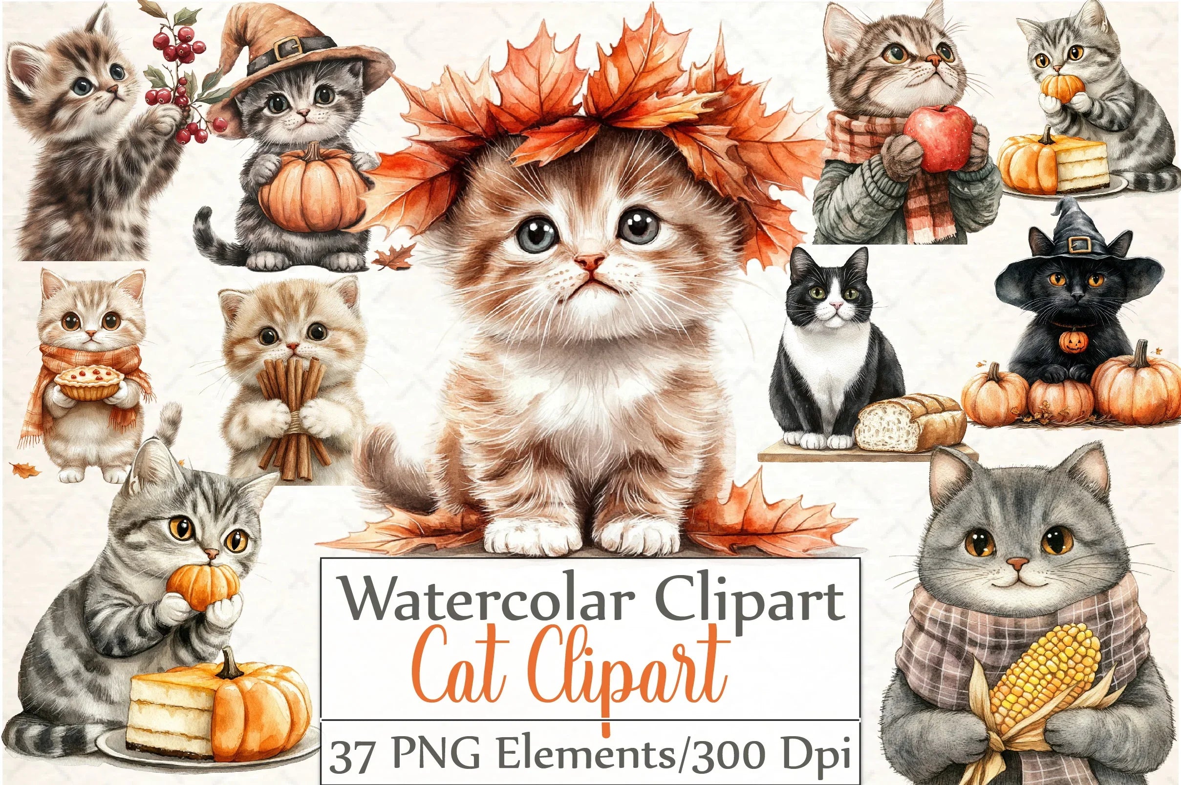 Thanksgiving Cat Clipart Bundle - CraftNest - Digital Crafting and Art