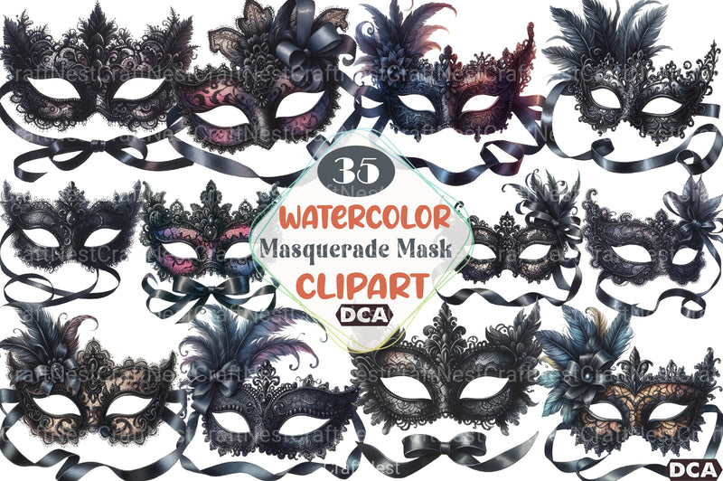 Black Lace Masquerade Mask Clipart Bundle - CraftNest - Digital Crafting and Art