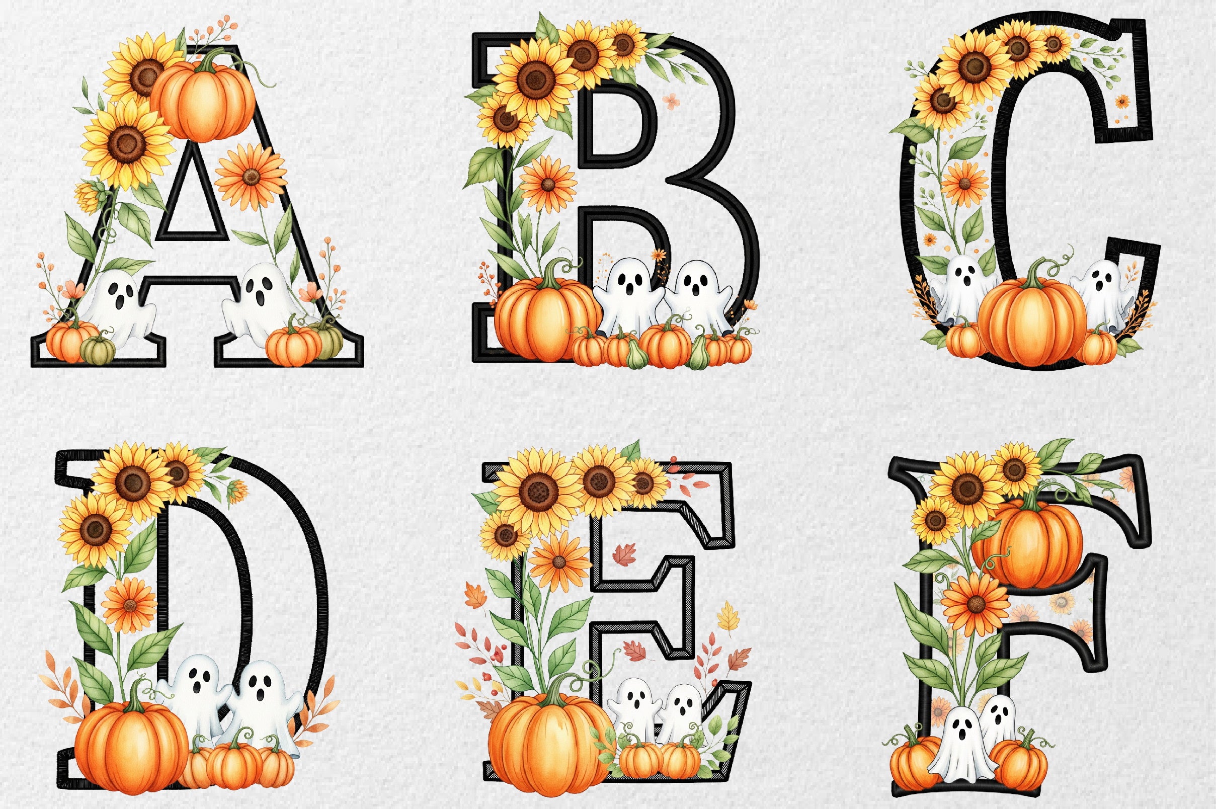Floral Halloween Alphabet Clipart Bundle