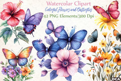 Colorful Flowers and Butterflies Clipart Bundle - CraftNest - Digital Crafting and Art