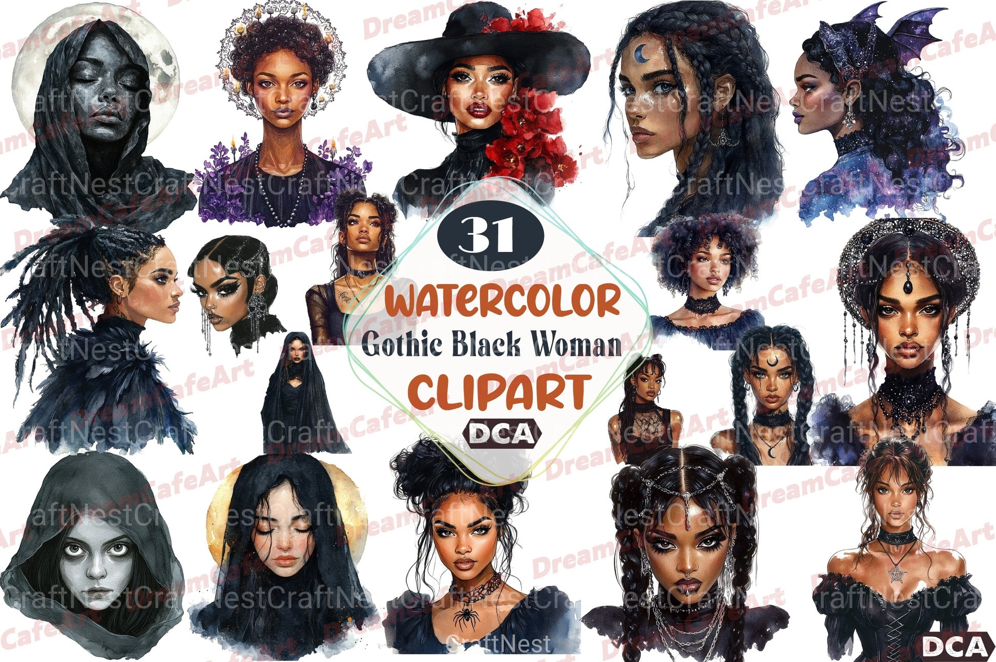 Gothic Black Woman Clipart Bundle - CraftNest - Digital Crafting and Art