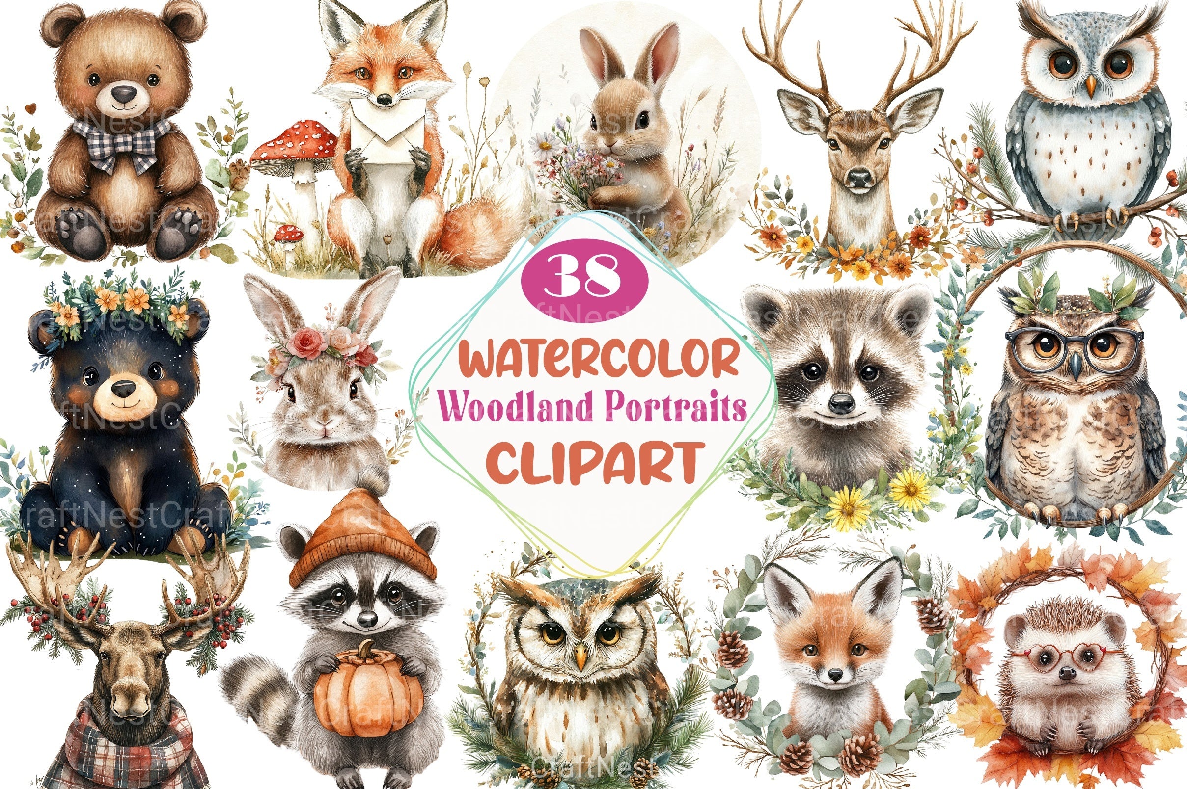 Woodland Portraits Clipart Bundle - CraftNest - Digital Crafting and Art
