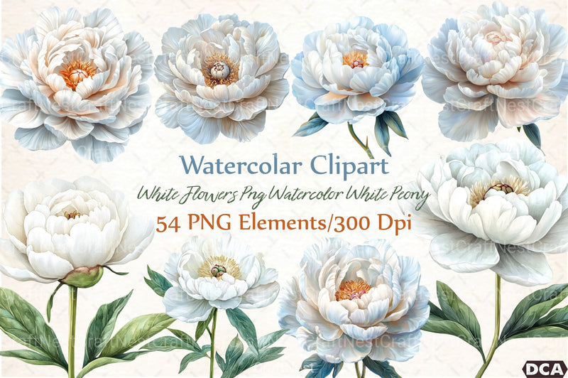 White Peony Flowers Clipart Bundle - CraftNest - Digital Crafting and Art
