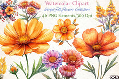 Sunset Fall Flowers Clipart Bundle - CraftNest - Digital Crafting and Art