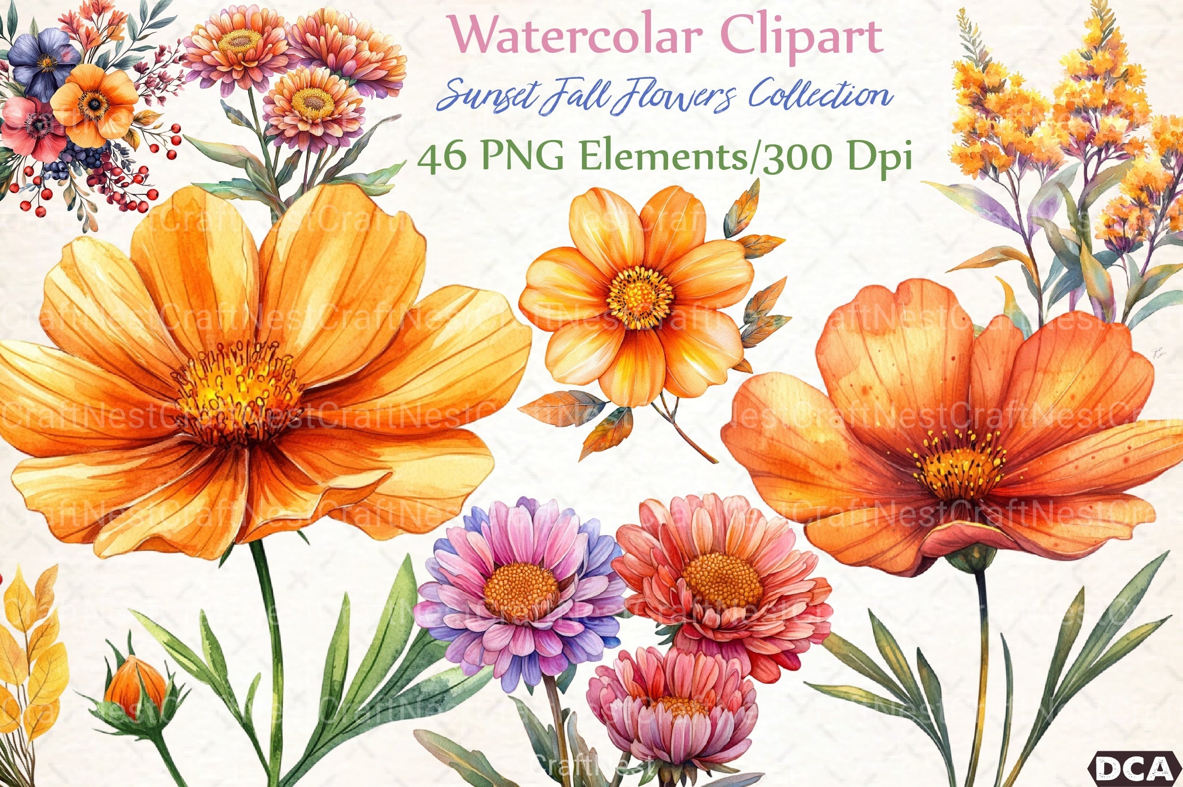 Sunset Fall Flowers Clipart Bundle - CraftNest - Digital Crafting and Art