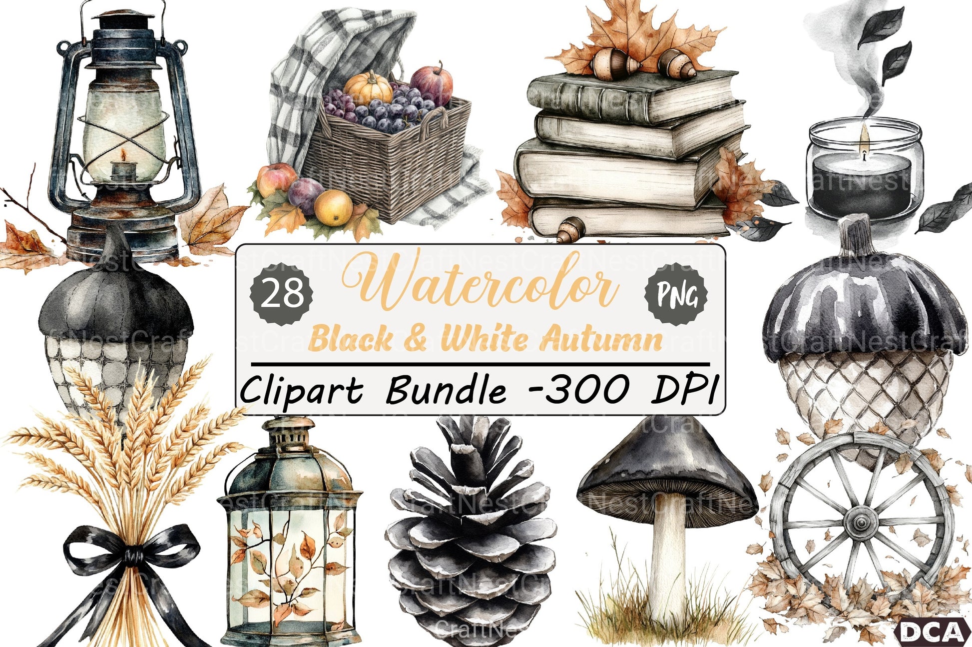 Black & White Autumn Clipart Bundle 1 - CraftNest - Digital Crafting and Art