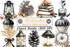 Black & White Autumn Clipart Bundle 1 - CraftNest - Digital Crafting and Art