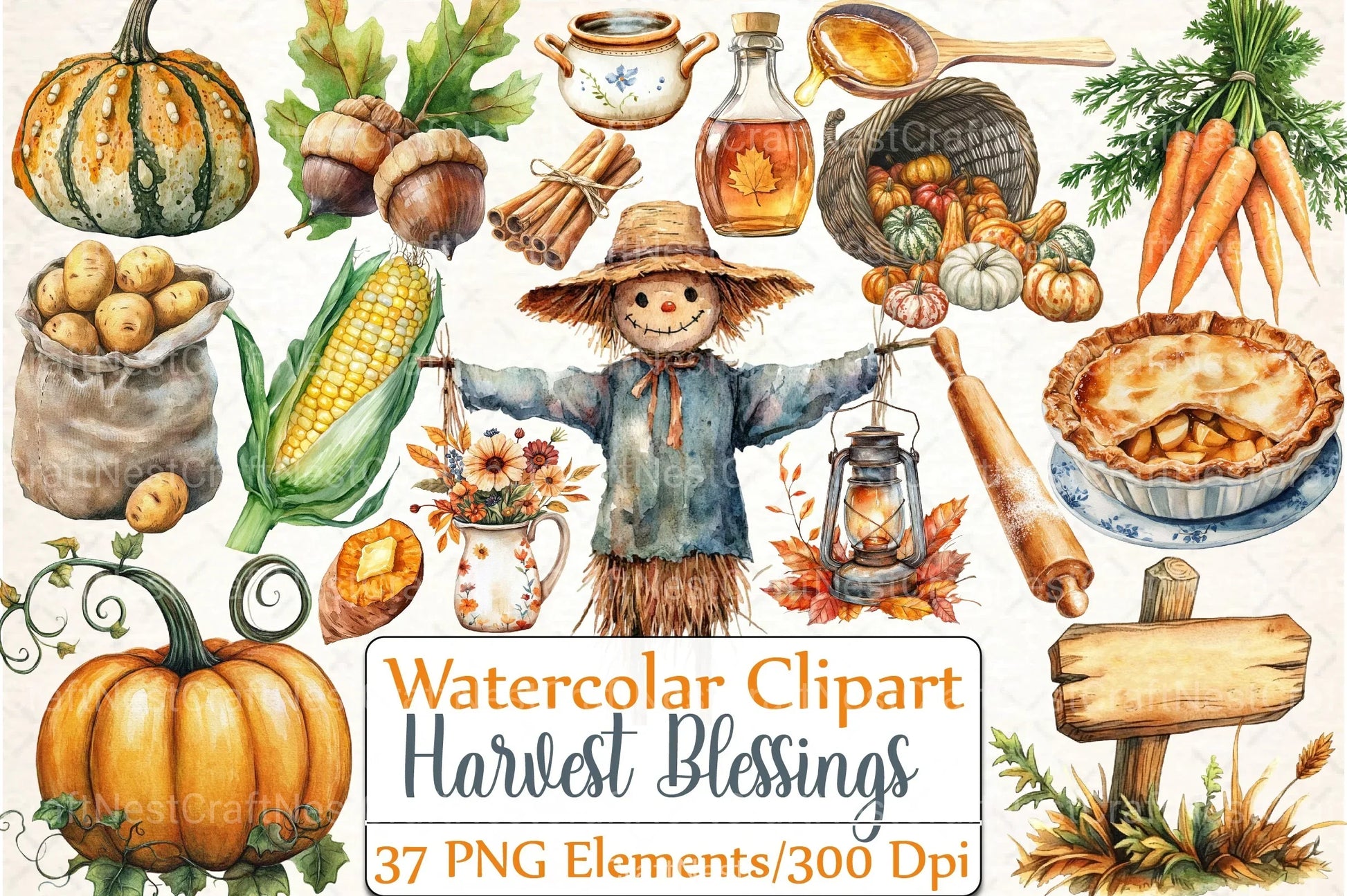Harvest Blessings Thanksgiving Clipart Bundle - CraftNest - Digital Crafting and Art