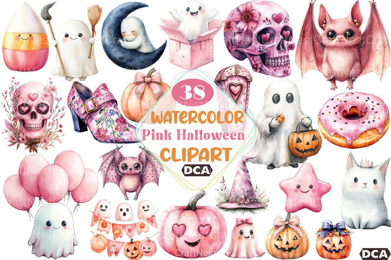 Cute Pink Halloween Clipart Bundle 123 - CraftNest - Digital Crafting and Art