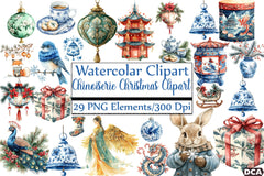 Chinoiserie Christmas Clipart Bundle 13 - CraftNest - Digital Crafting and Art