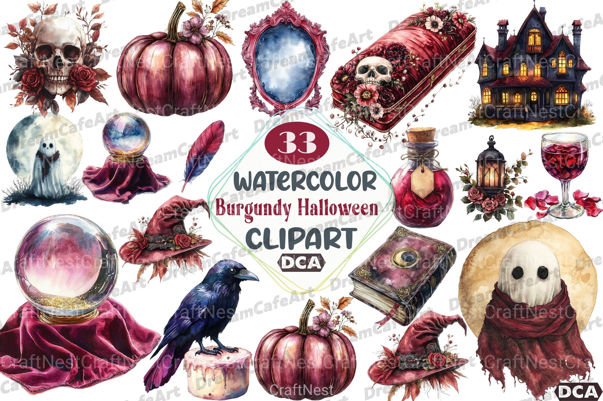 Burgundy Halloween Clipart Bundle 6 - CraftNest - Digital Crafting and Art