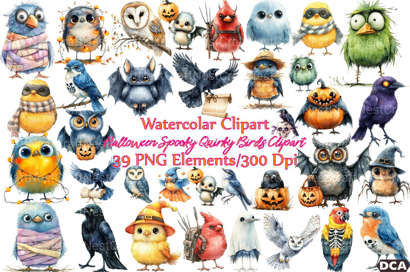 Halloween Spooky Quirky Birds Clipart Bundle - CraftNest - Digital Crafting and Art