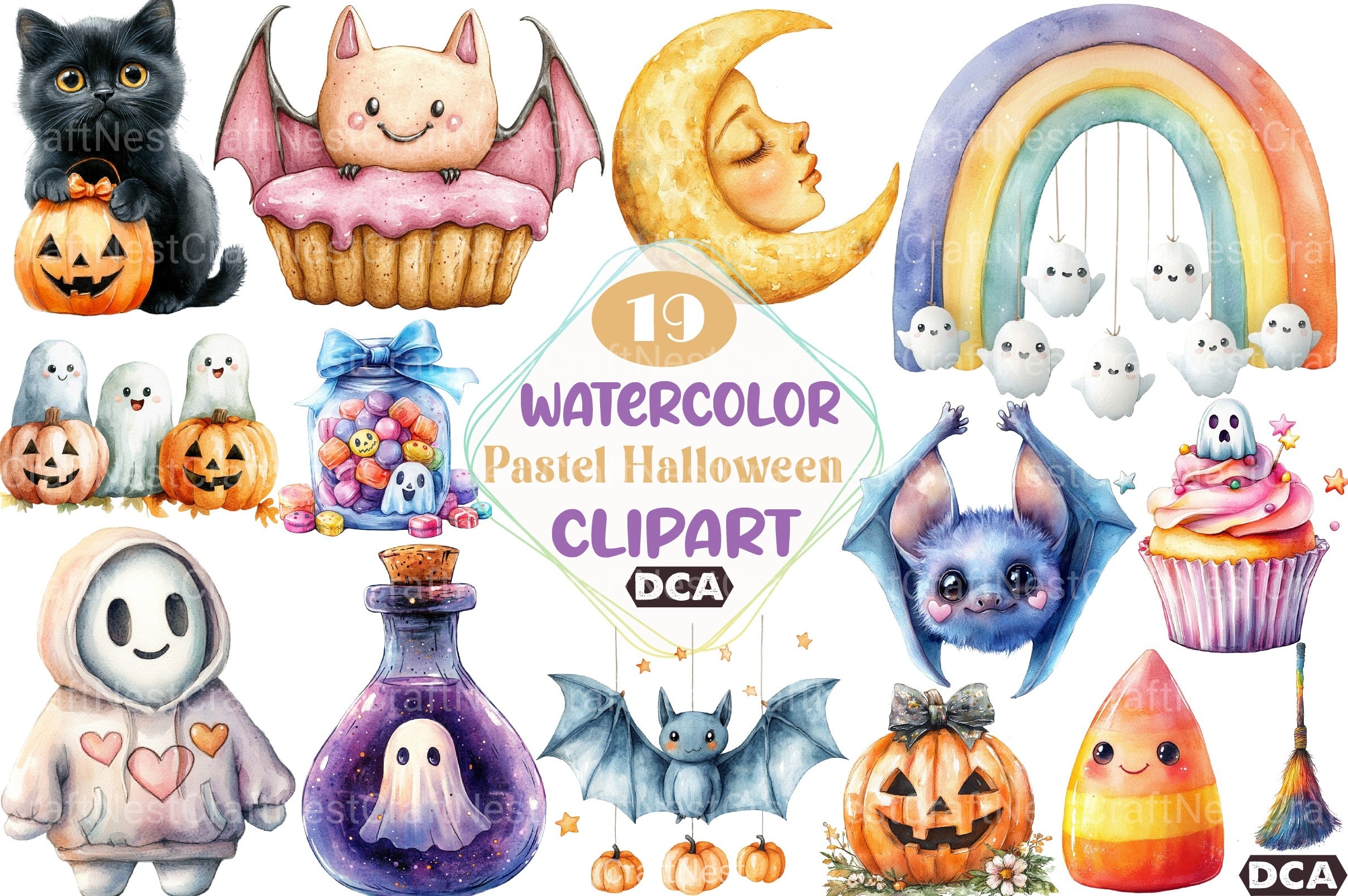 Cute Pastel Halloween Clipart Bundle 33 - CraftNest - Digital Crafting and Art