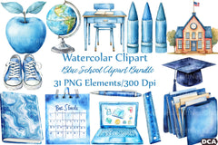 Blue School Clipart Bundle - CraftNest - Digital Crafting and Art