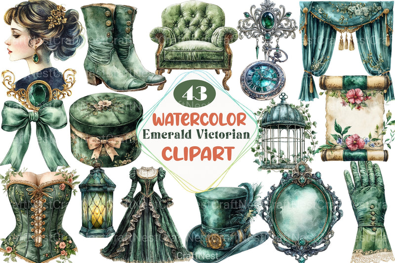 Emerald Victorian Clipart Bundle 7 - CraftNest - Digital Crafting and Art