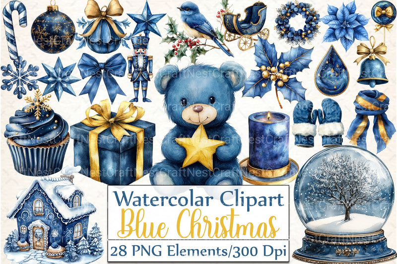 Blue Christmas Clipart Bundle 1 - CraftNest - Digital Crafting and Art
