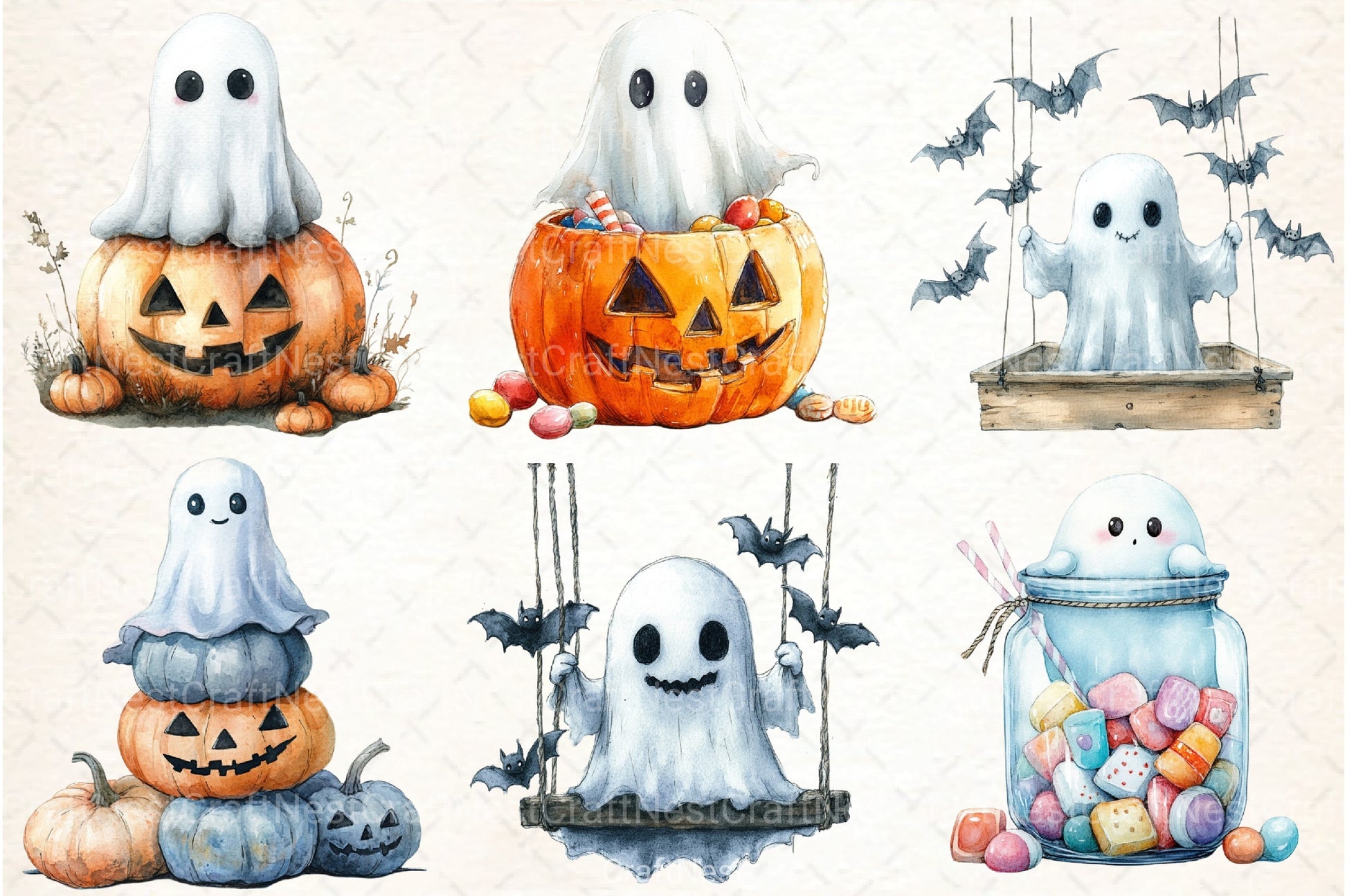 Cute Halloween Ghost Clipart Bundle 1 - CraftNest - Digital Crafting and Art