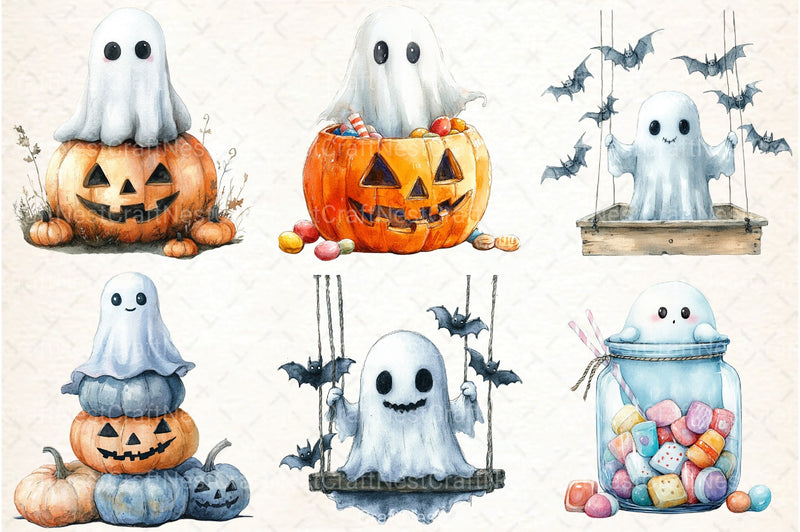 Cute Halloween Ghost Clipart Bundle 1 - CraftNest - Digital Crafting and Art