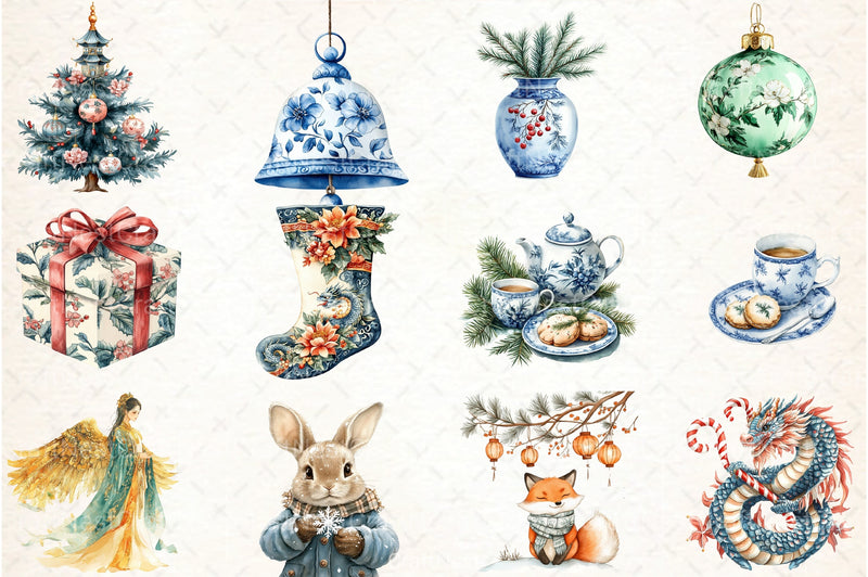 Chinoiserie Christmas Clipart Bundle 13 - CraftNest - Digital Crafting and Art