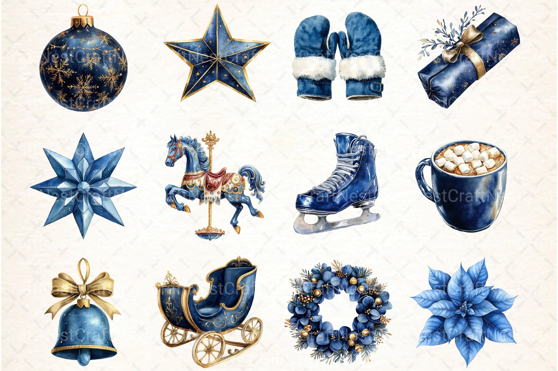 Navy Blue Christmas Clipart Bundle - CraftNest - Digital Crafting and Art