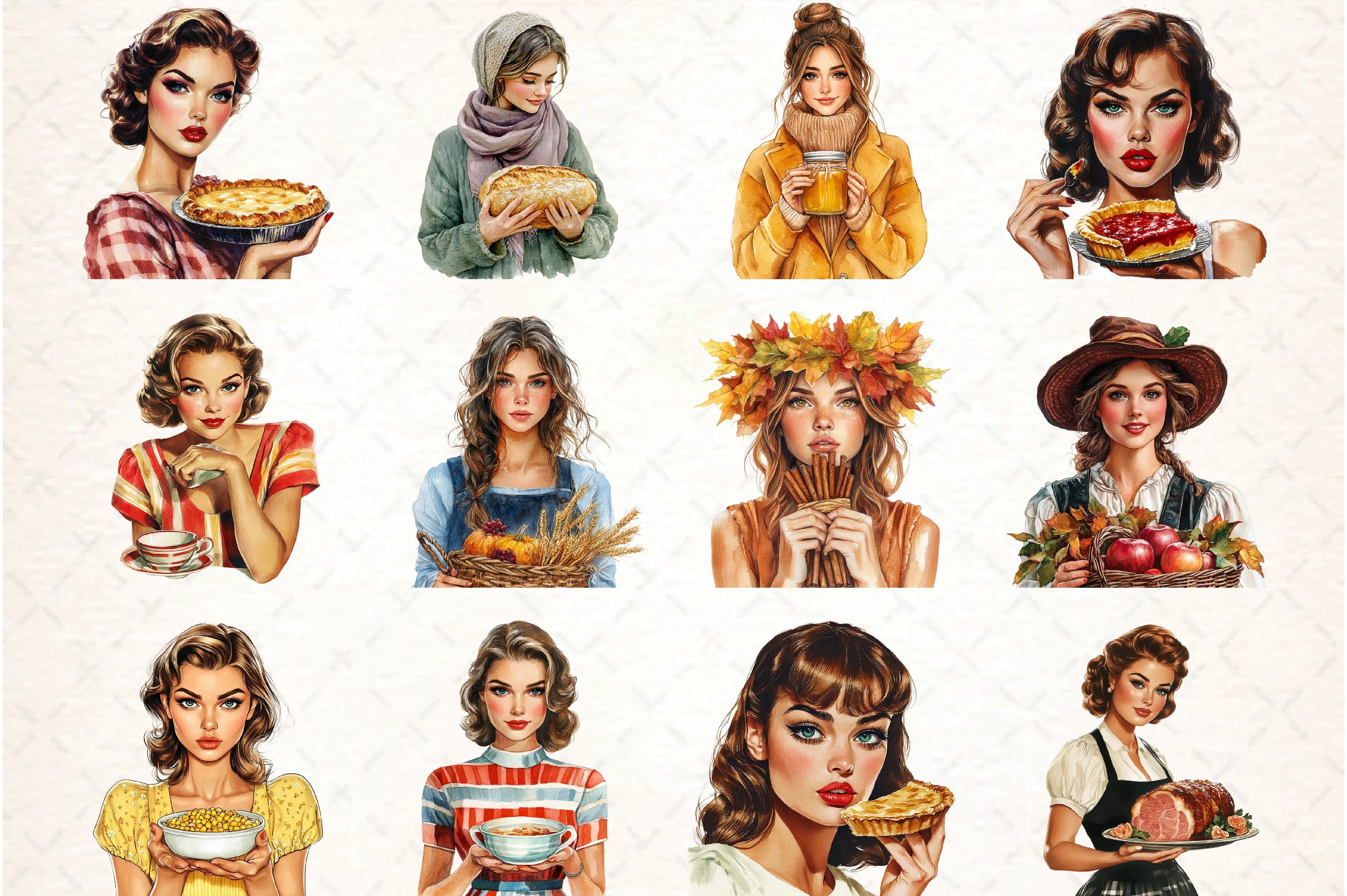Thanksgiving Pop Art Woman Clipart Bundle