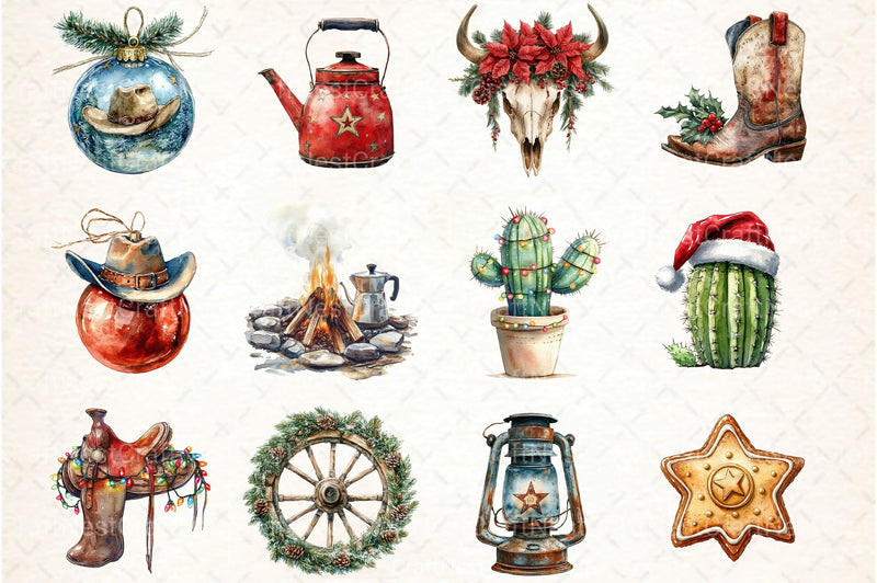 Western Cowboy Christmas Clipart Bundle 8 - CraftNest - Digital Crafting and Art