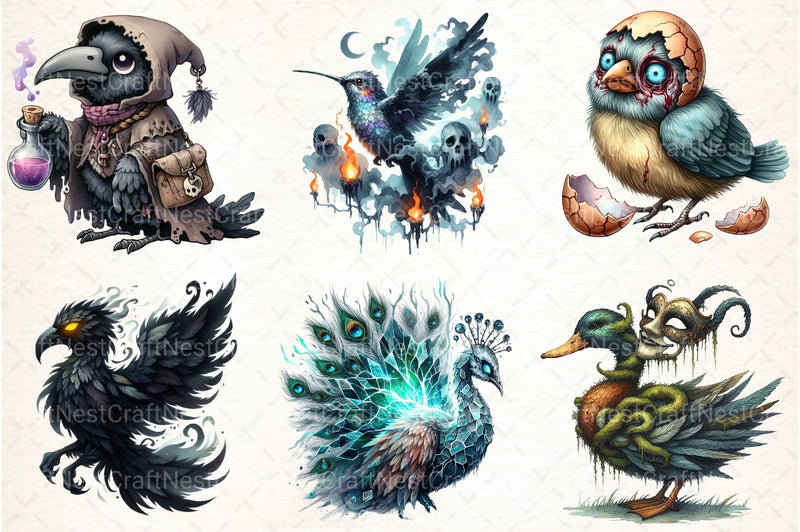 Spooky Halloween Quirky Birds Clipart Bundle - CraftNest - Digital Crafting and Art