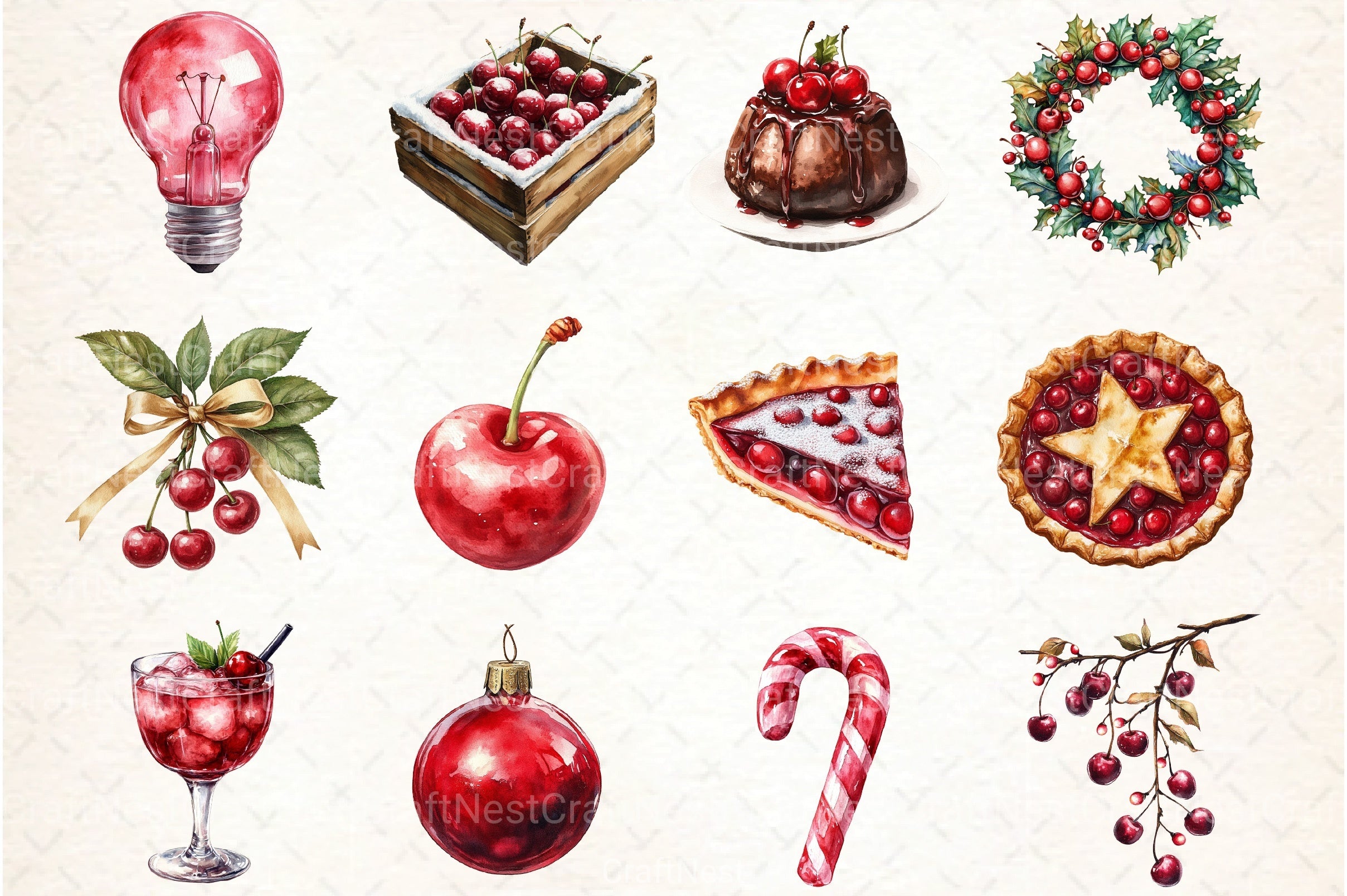 Midnight Cherry Christmas Clipart Bundle 4 - CraftNest - Digital Crafting and Art