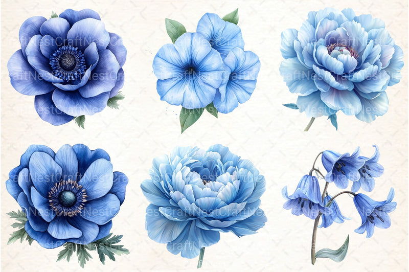 Blue Flowers Clipart Bundle - CraftNest - Digital Crafting and Art