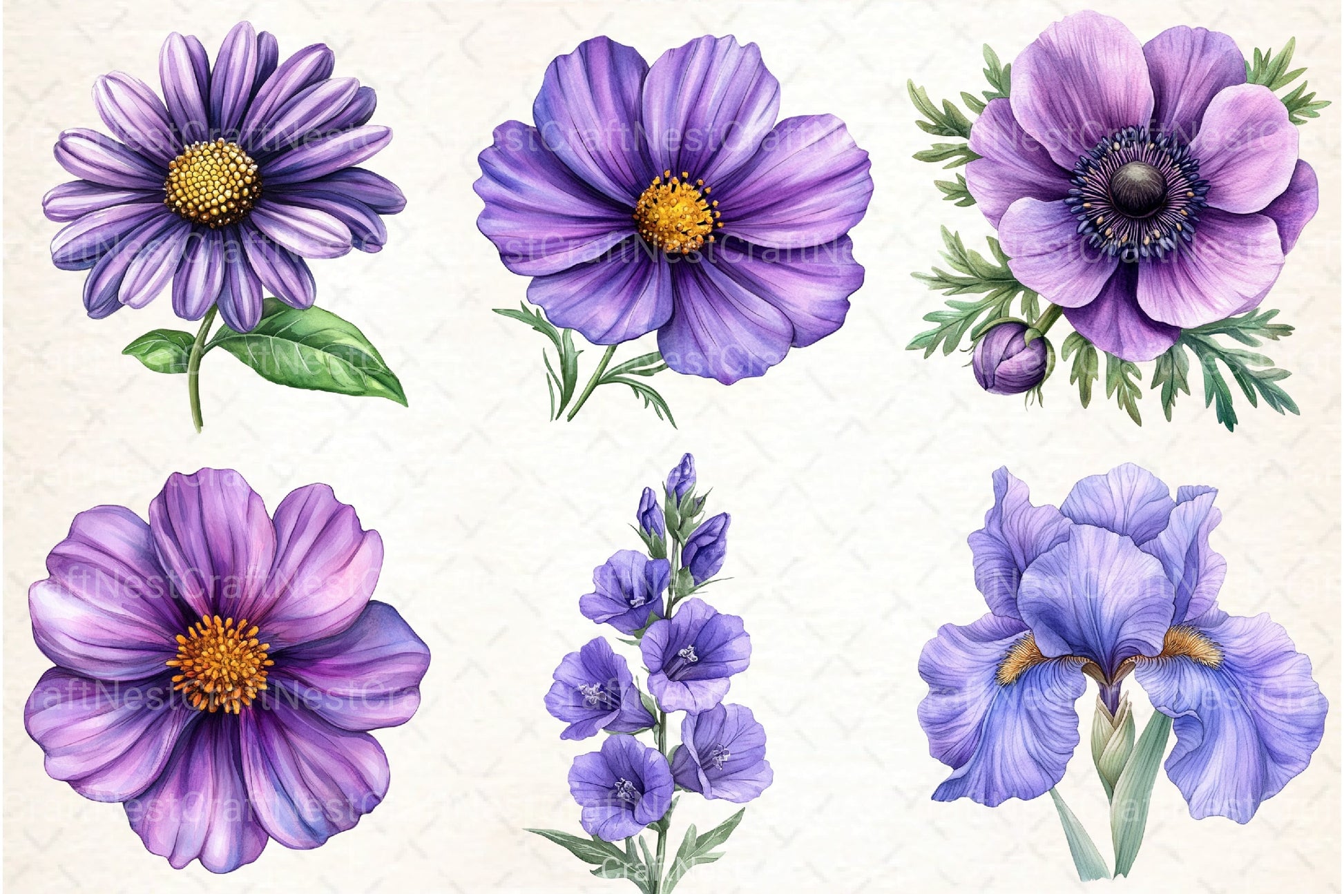 Purple Flowers Clipart Bundle 1 - CraftNest - Digital Crafting and Art