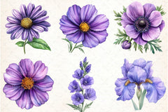 Purple Flowers Clipart Bundle 1 - CraftNest - Digital Crafting and Art