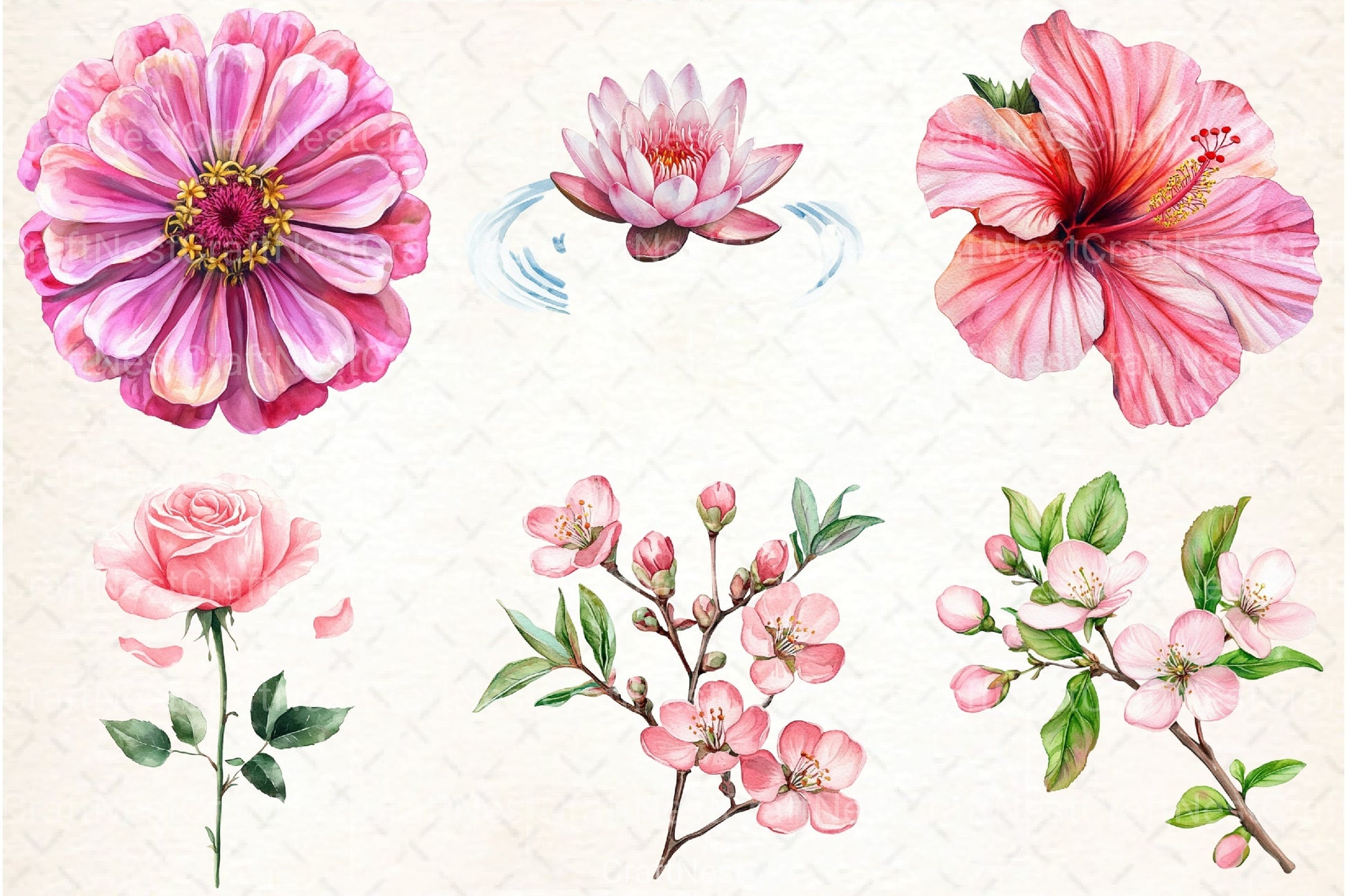 Pink Flowers Gardens Clipart Bundle - CraftNest - Digital Crafting and Art