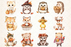 Cute Kawaii Thanksgiving Animals Clipart Bundle - CraftNest - Digital Crafting and Art